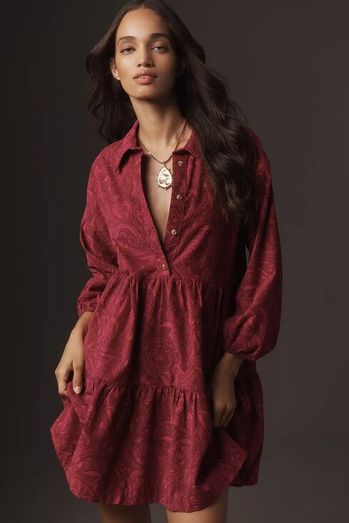 Anthropologie Dresses & Skirts - nwt ANTHROPOLOGIE MAEVE sz S The Bettina Tiered Mini dress Corduroy Edition